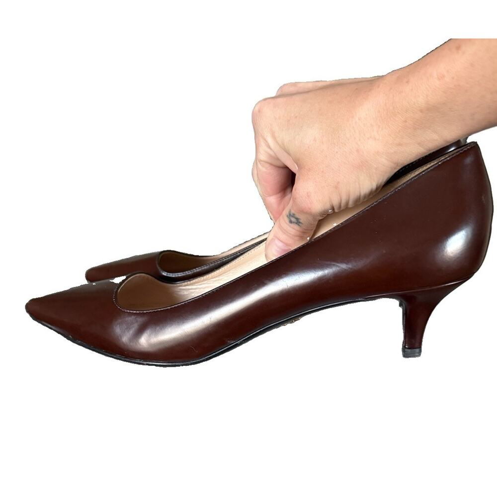 Vintage 90s Y2K Prada Milano Brown Leather Pointed Toe Kitten Heel Pumps Size 39 - Picture 10 of 11